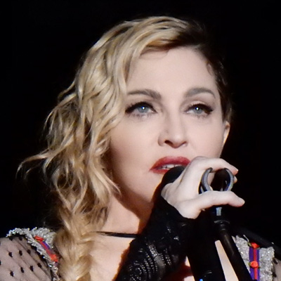 Color photograph of Madonna singing against black background on Ronnie Stangler MD media and events page regarding article by Dr. Stangler in Horizons Family Office and Investor Magazine by Opalesque, What Does Madonna Know About Her Genes That You Don't?